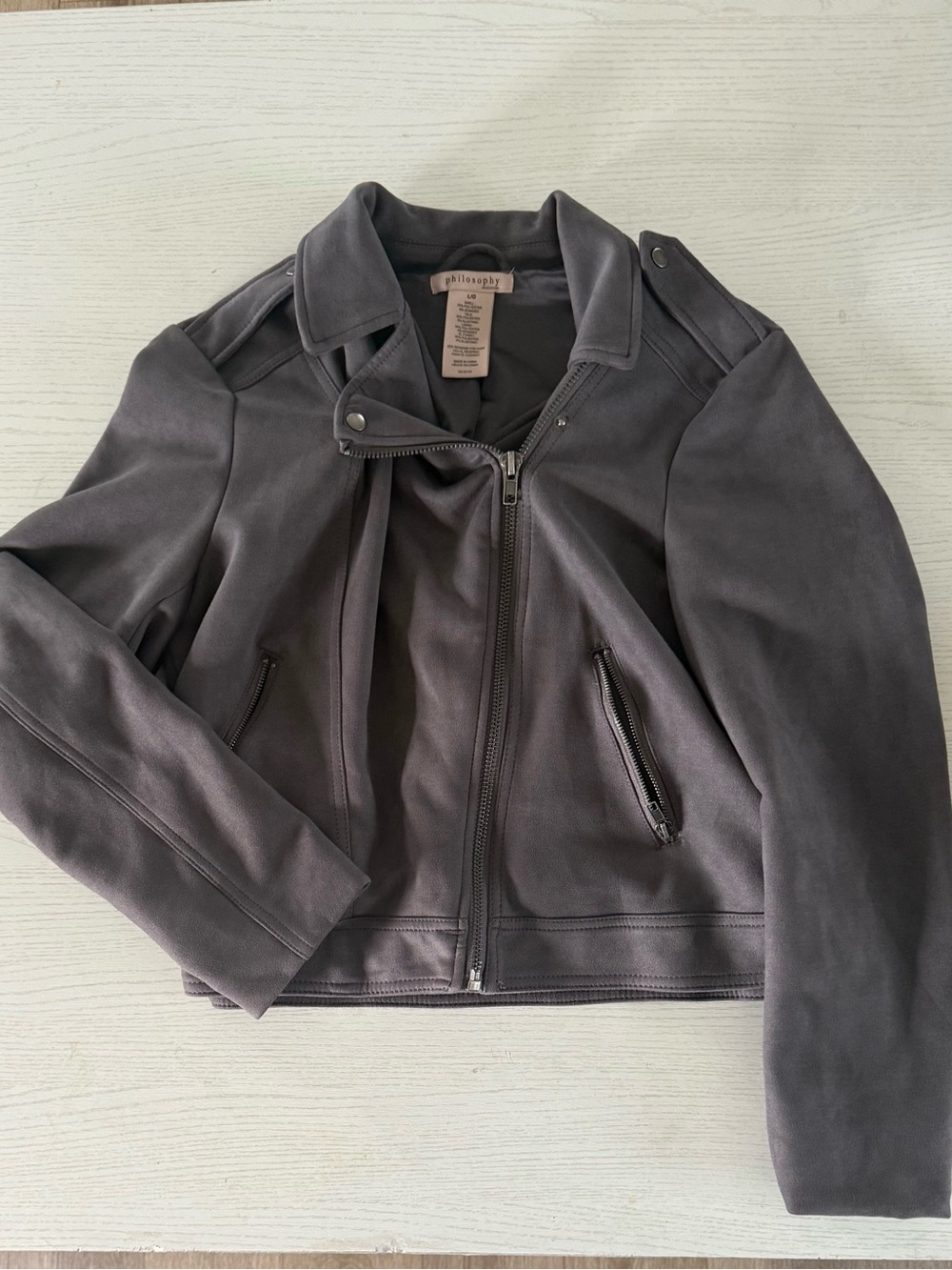 Philosophy Charcoal Gray Suede Moto Jacket